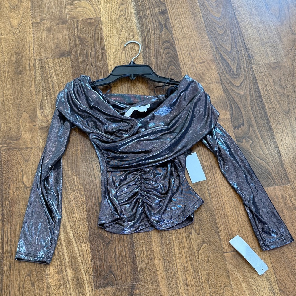 NWT Metallic Off-Shoulder Ruched Top